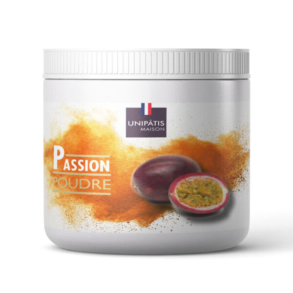 freeze-dried passion fruit powder in white jar